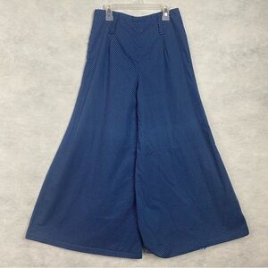 Vintage 60s 70s Bell Bottom Women Pants XS Blue White Polka Dot 20” Leg Opening